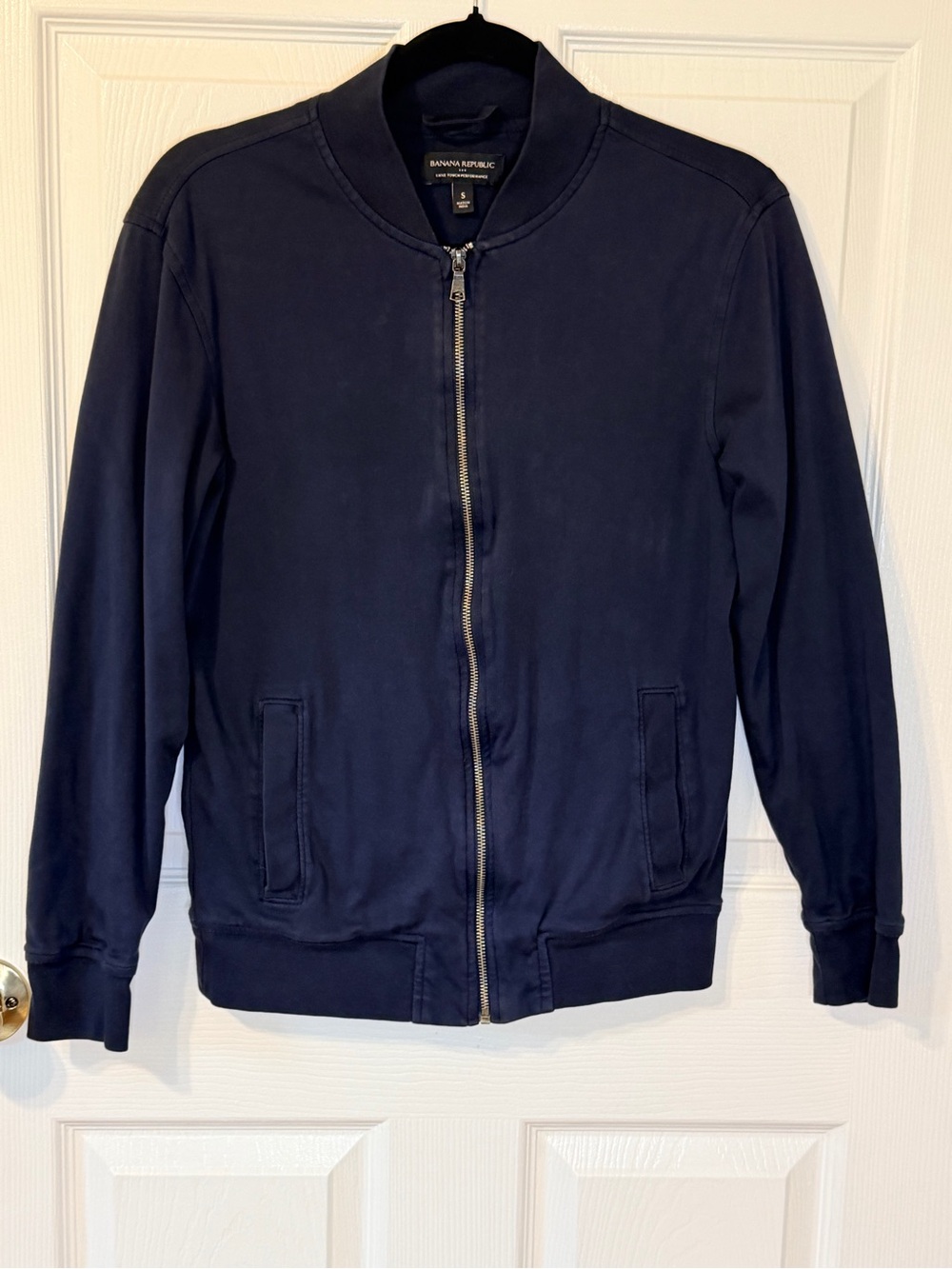 Banana Republic Luxe Touch Performance Knit Bomber Jacket Navy Blue